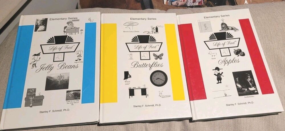 Life of Fred Elementary Math 3 Books  Apples Butterflies Jelly Beans Homeschool